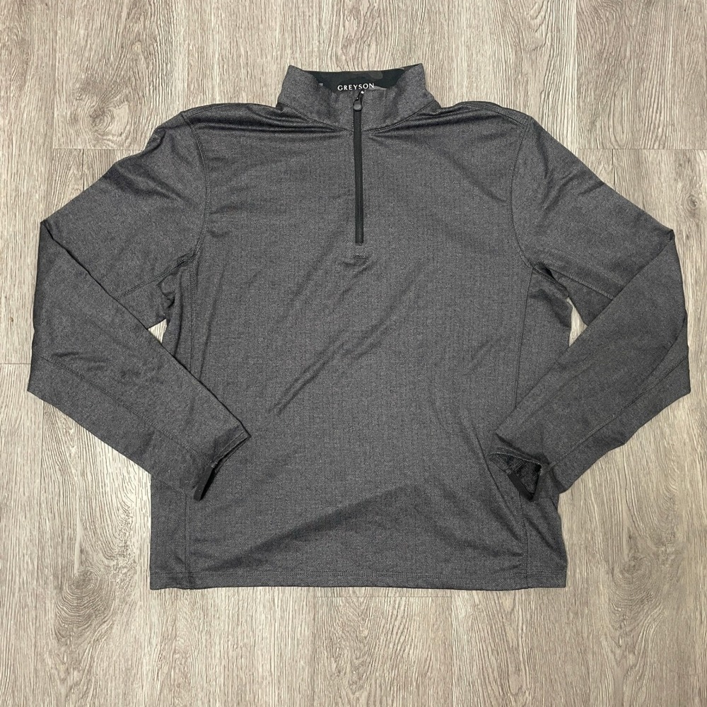 Greyson 1/4 Zip Pullover Mens Large Grey Herringbone Long Sleeve Golf Sweater